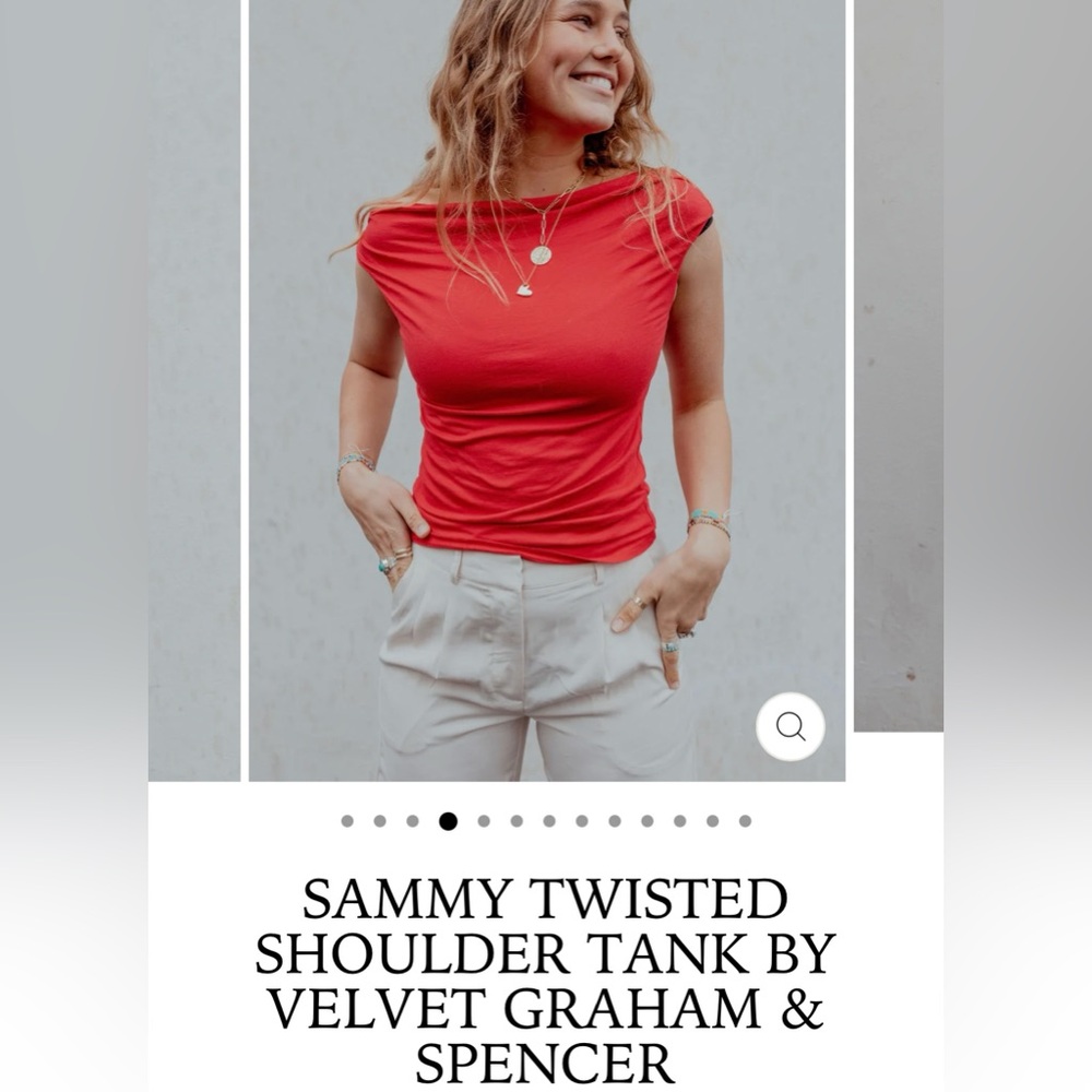 Velvet by Graham & Spencer Sammy Red Twisted Shoulder Tank Top - cotton blend